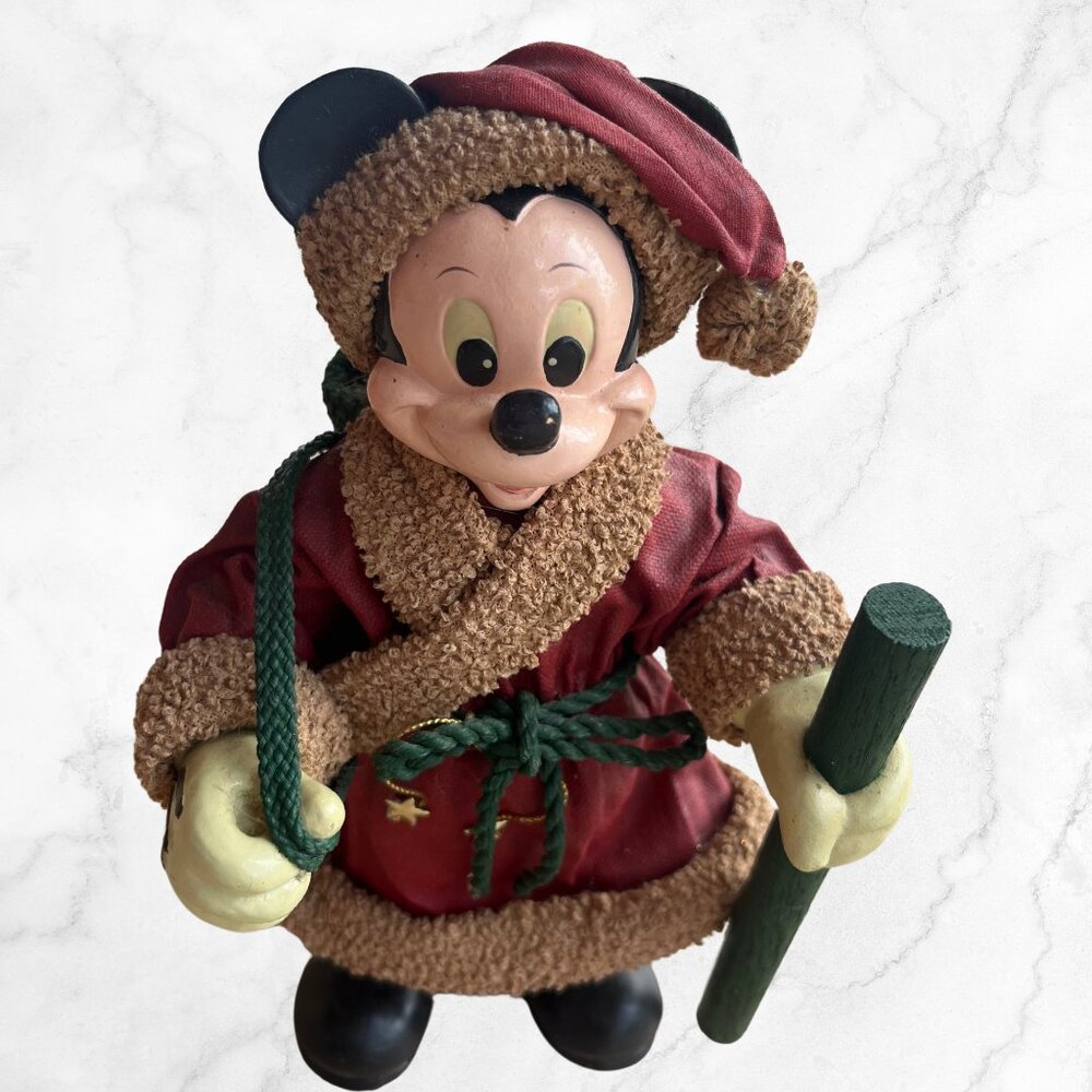 Vintage Mickey Mouse Santa Disney World Fabric Mache Figure Collectible